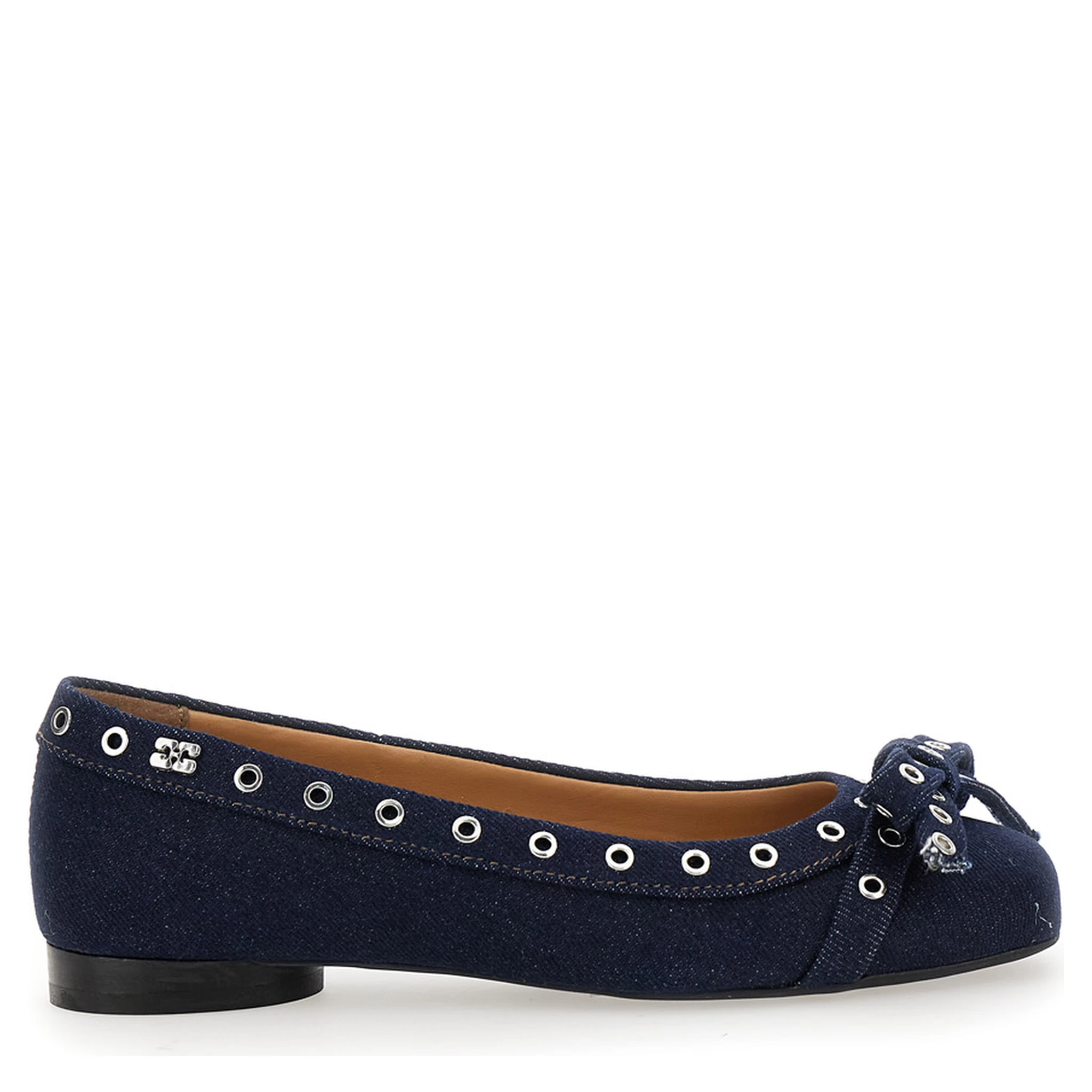 Blue Ballet Flats with Eyelet Details in Cotton Woman