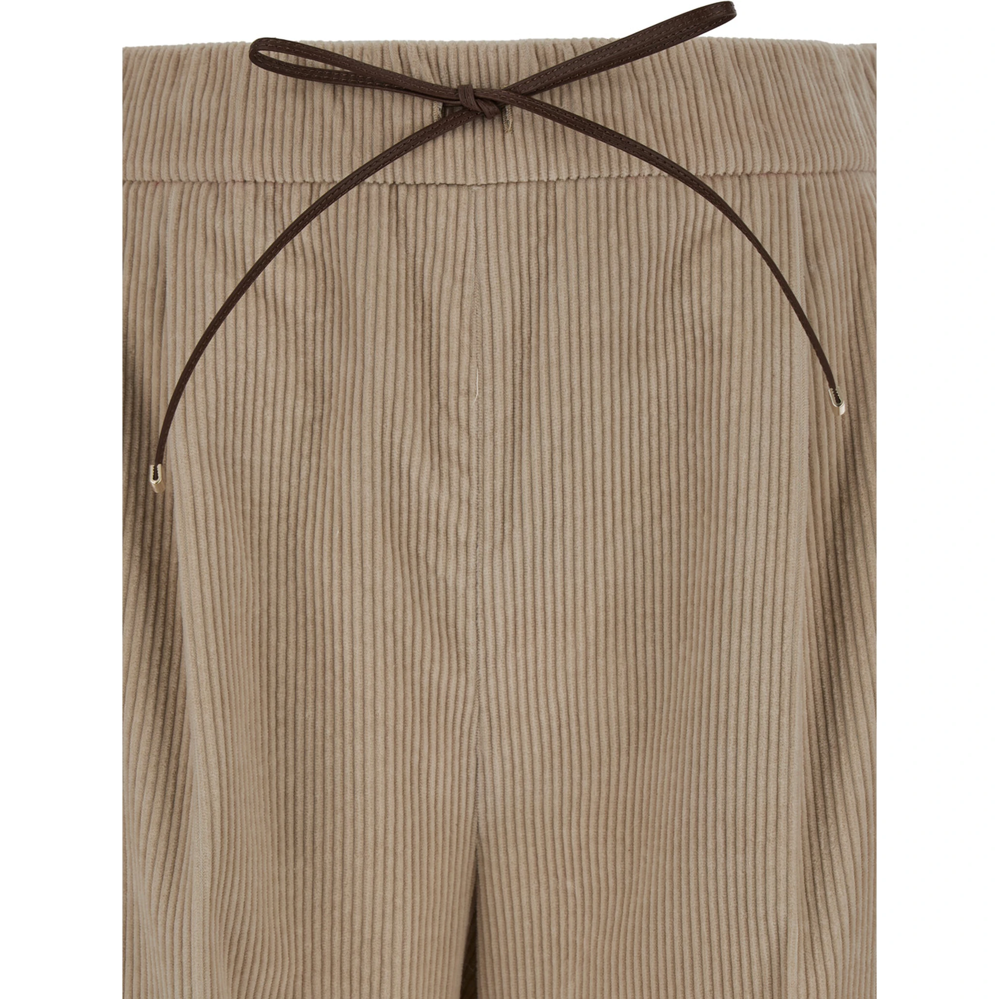 Lerici Beige Palazzo Pants with Drawstring in Corduroy Woman