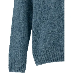 Light Blue Crewneck Sweater with Ribbed Trims in Alpaca and Wool Man