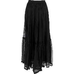 Black Semi-transparent Skirt with All-Over Ruche in Silk Woman