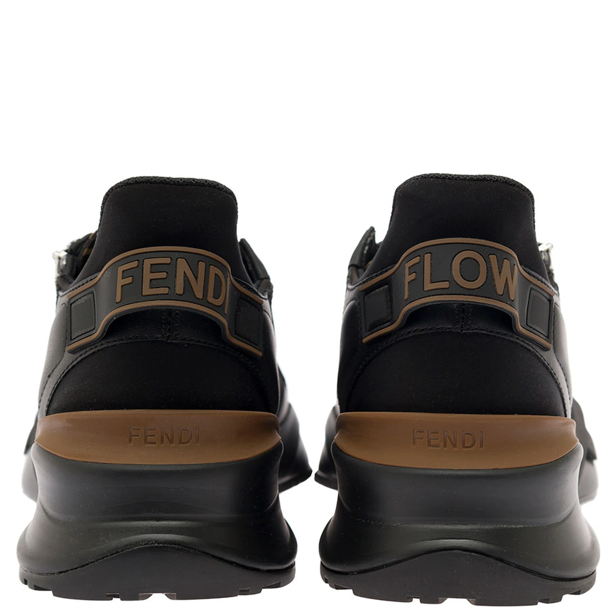 Fendi Flow Black Low Top Sneakers with Diagonal F Detail in Leather Man