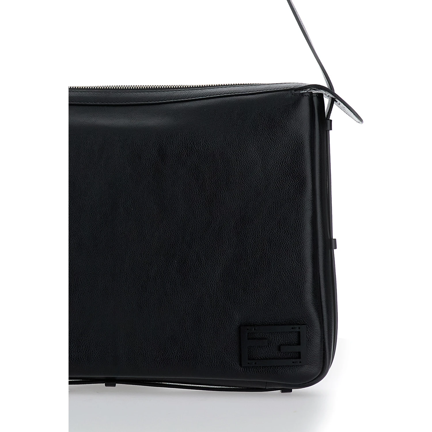 Simply Fendi Large Black Shoulder Bag with FF Detail in Leather Woman