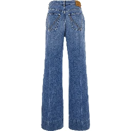 Vintage Indigo BLue Jeans with Turn-Up Hem in Cotton Blend Woman