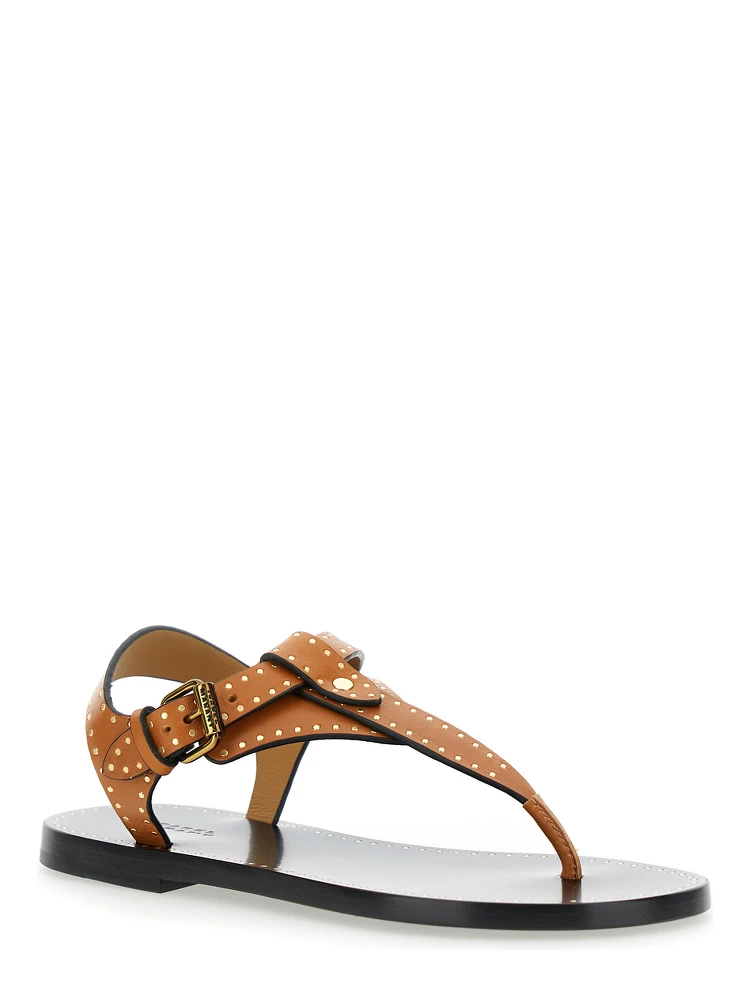 Jooni Brown Sandals with Buckle Closure and Metal Studs in Leather Woman alternative