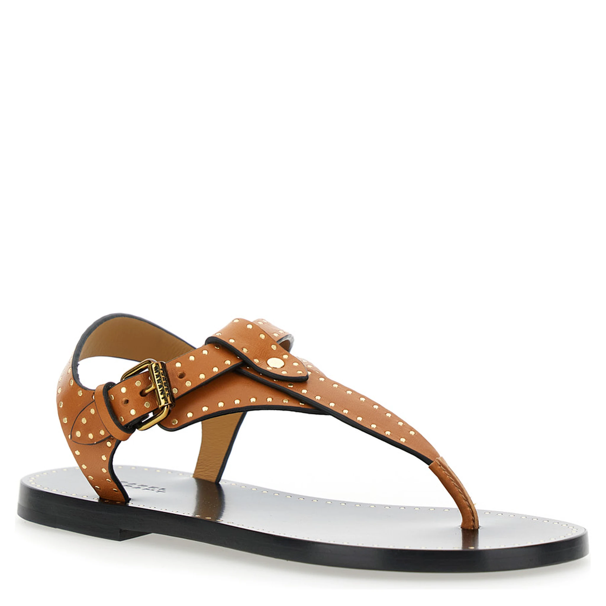 Jooni Brown Sandals with Buckle Closure and Metal Studs in Leather Woman