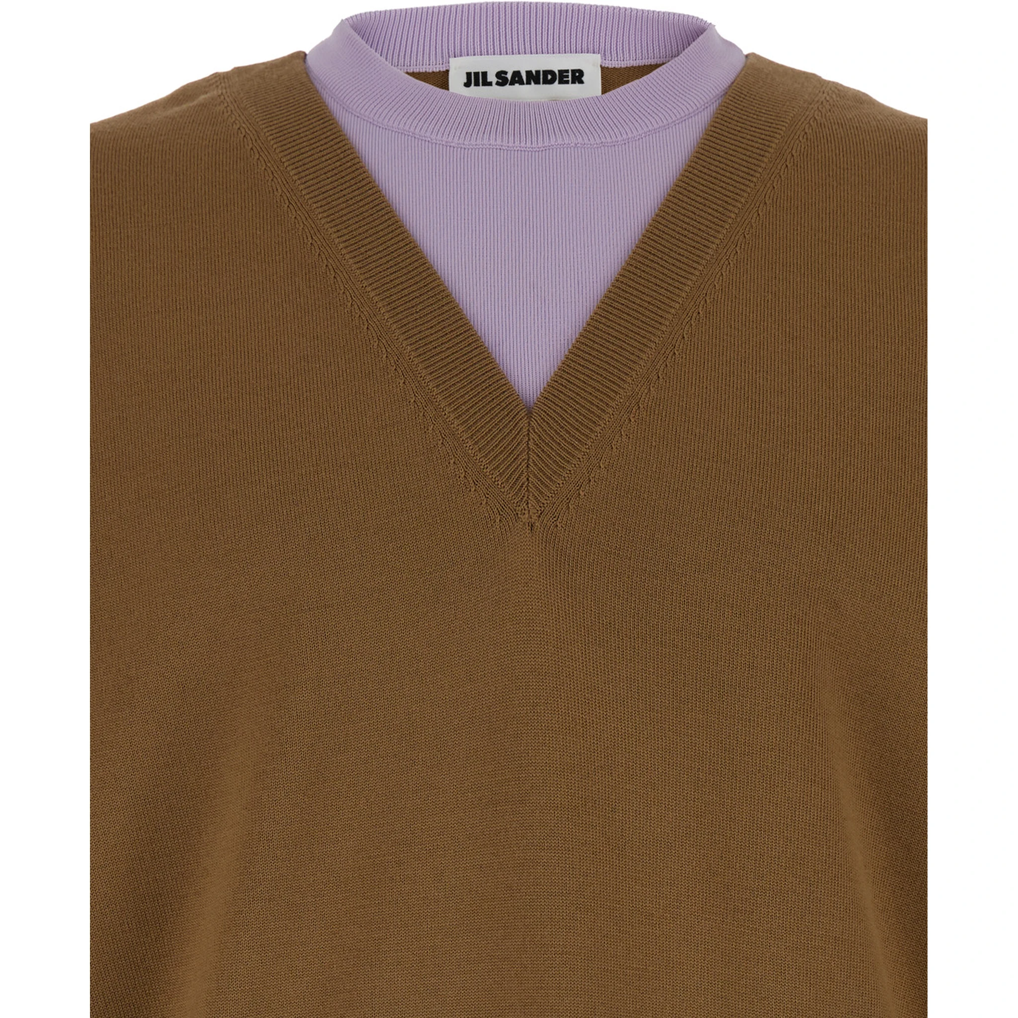 Brown and Lillac Double-neck Sweater in Wool Man
