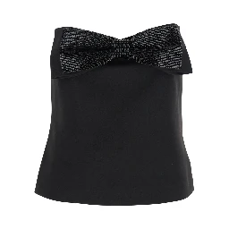 Black Sleeveless Top with Bandeau Neckline in Tech Fabric Woman
