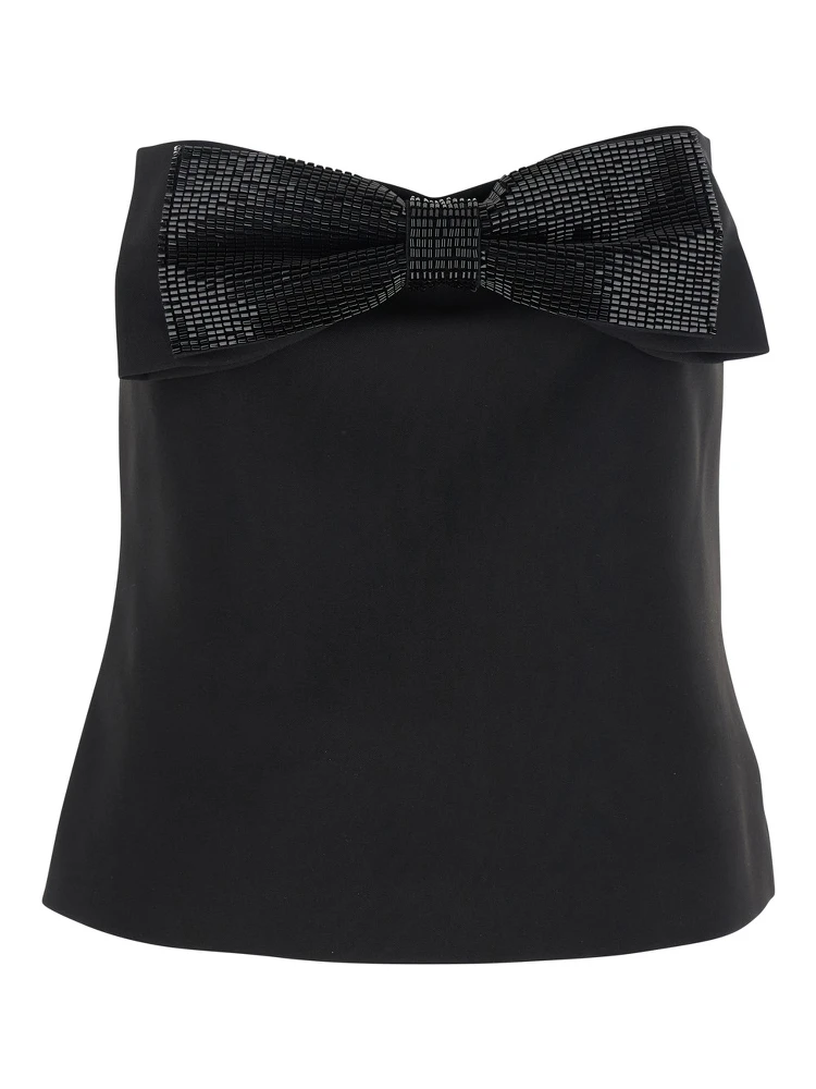 Black Sleeveless Top with Bandeau Neckline in Tech Fabric Woman
