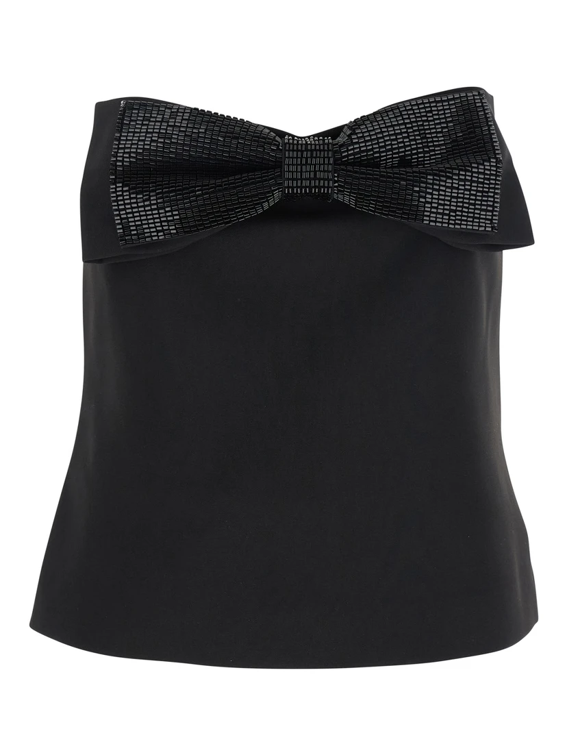 Black Sleeveless Top with Bandeau Neckline in Tech Fabric Woman