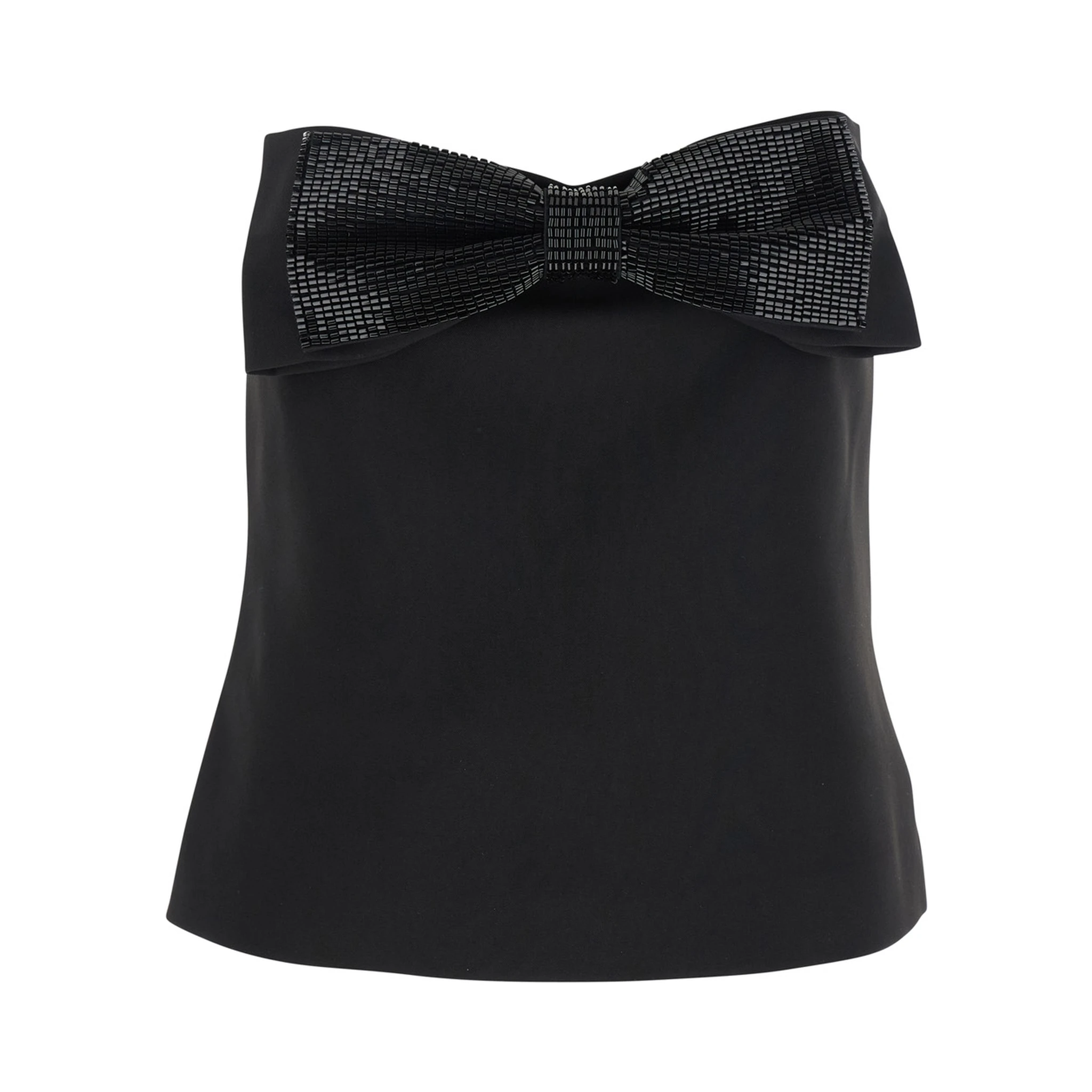 Black Sleeveless Top with Bandeau Neckline in Tech Fabric Woman