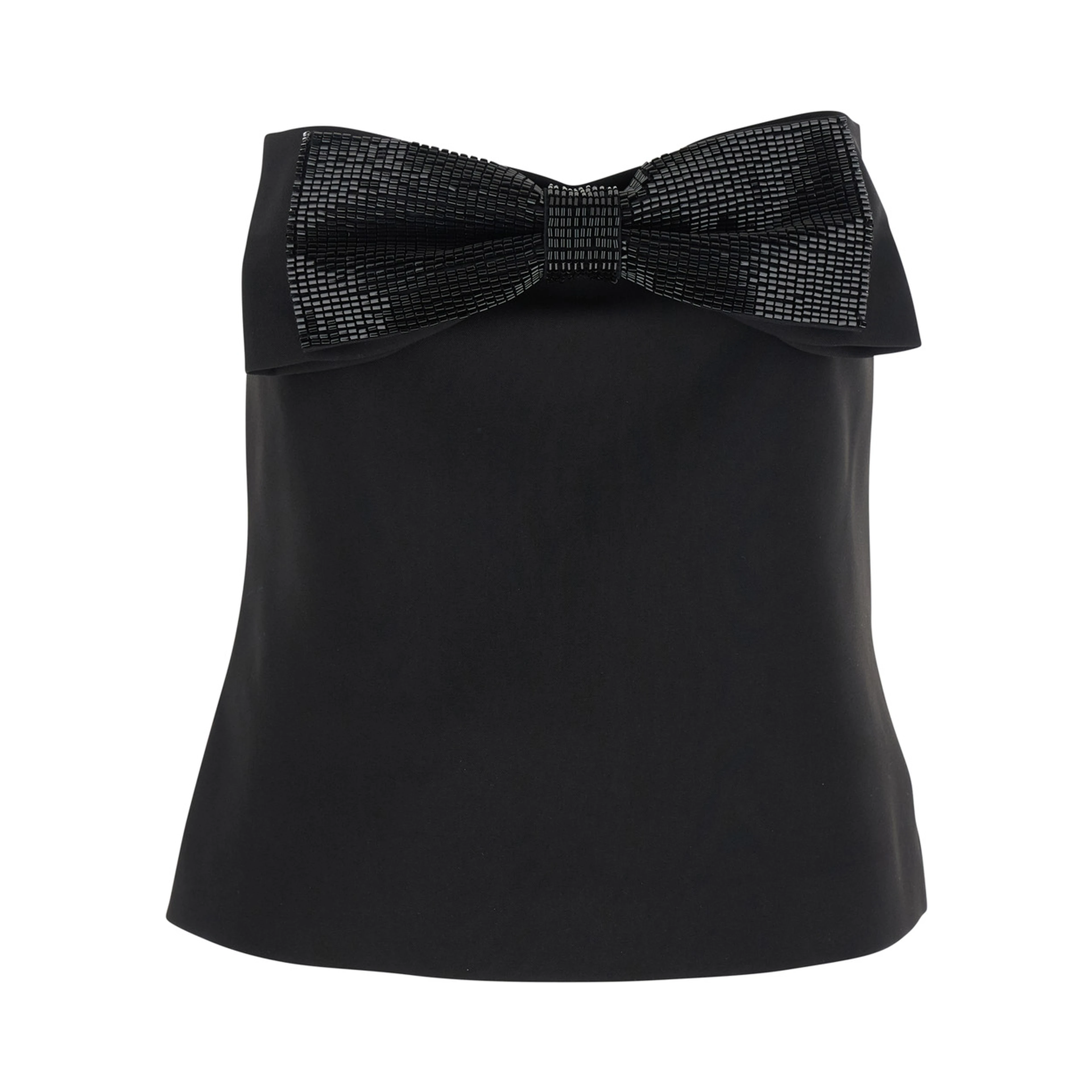 Black Sleeveless Top with Bandeau Neckline in Tech Fabric Woman
