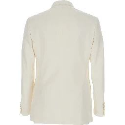 White Double Breasted Jacket with Peak Lapels in Virgin Wool and Cotton Blend Woman