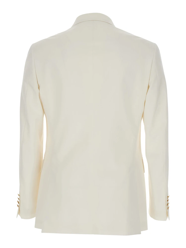 White Double Breasted Jacket with Peak Lapels in Virgin Wool and Cotton Blend Woman alternative