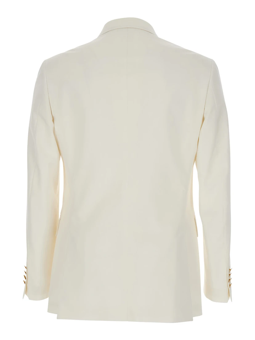 White Double Breasted Jacket with Peak Lapels in Virgin Wool and Cotton Blend Woman