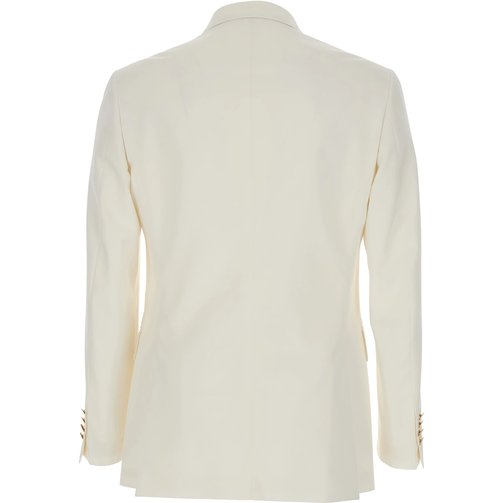 White Double Breasted Jacket with Peak Lapels in Virgin Wool and Cotton Blend Woman