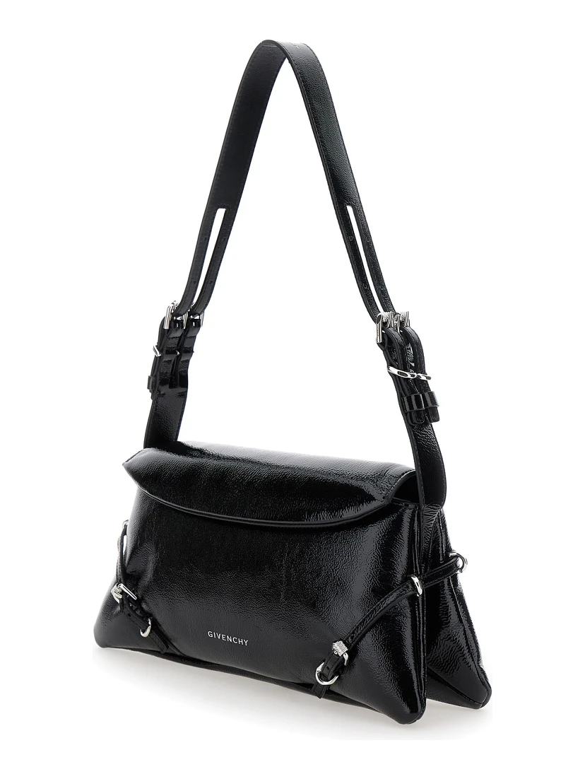 Ptit Voyou Black Shoulder Bag with Logo Lettering on the Front and Adjustable Shoulder Strap in Leather Woman