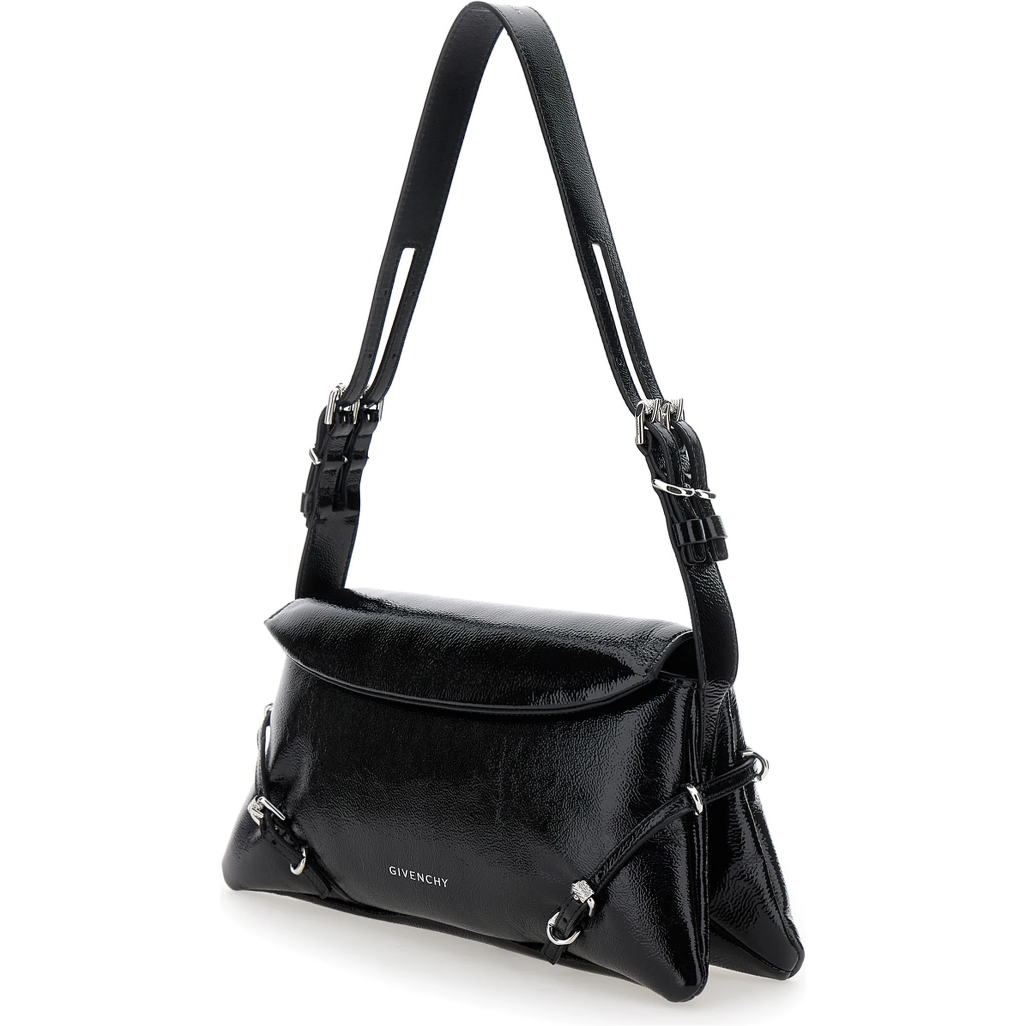 Ptit Voyou Black Shoulder Bag with Logo Lettering on the Front and Adjustable Shoulder Strap in Leather Woman