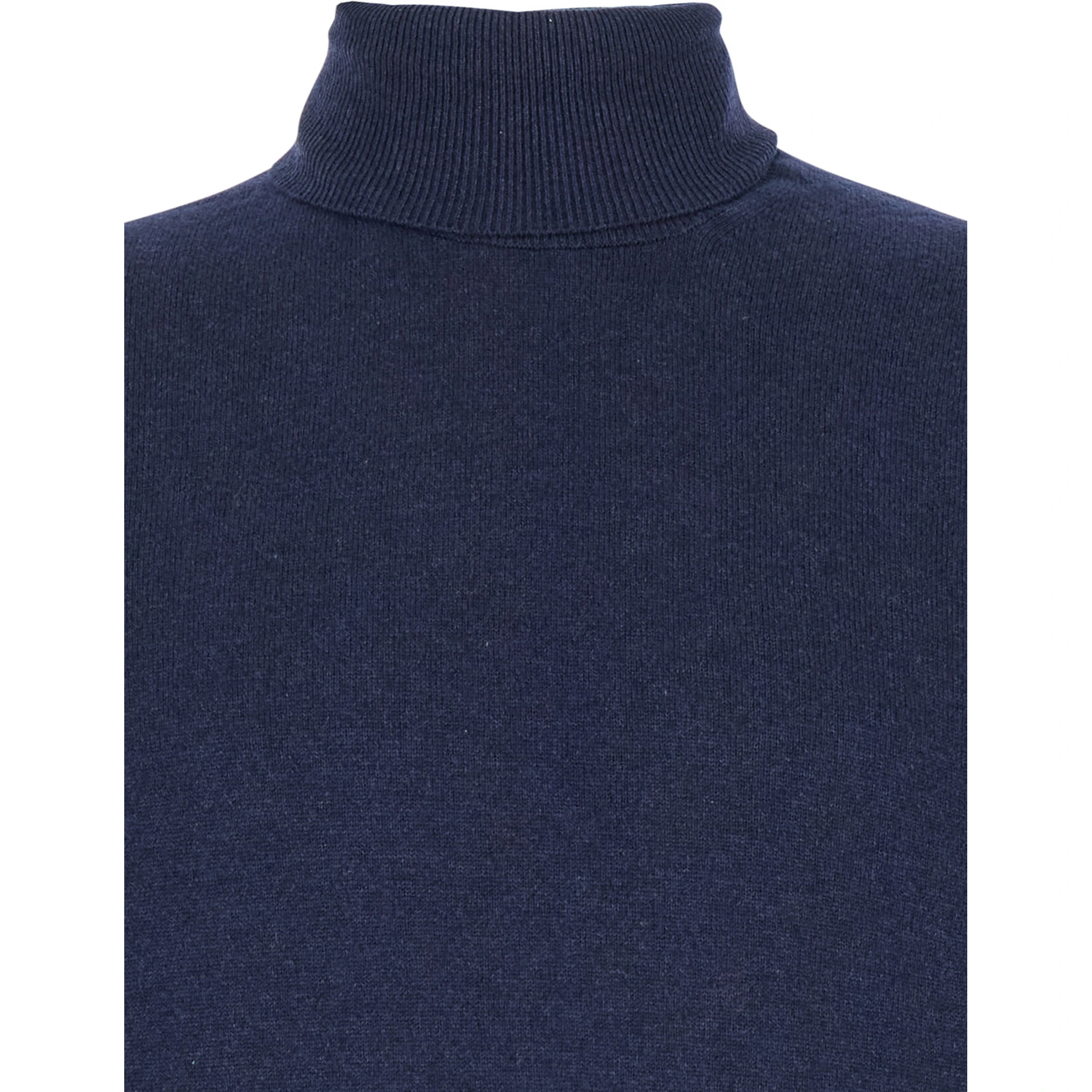 كنزة صوفية زرقاء برقبة عالية من مزيج صوف ميرينو والحرير للرجال