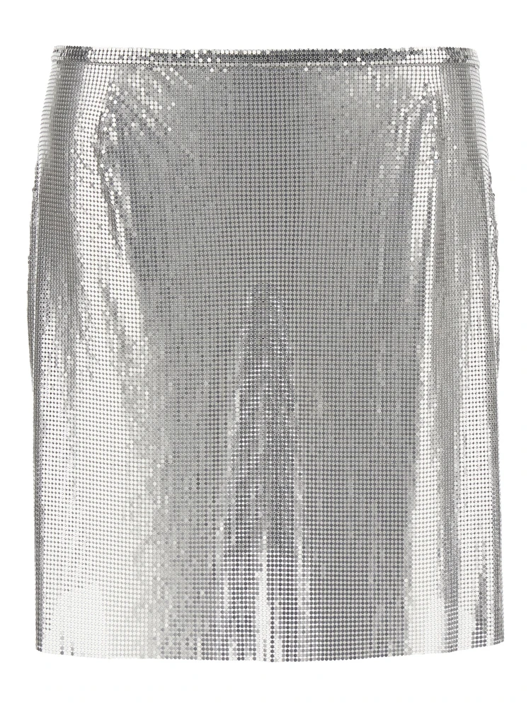 Metallic Miniskirt with High Waist and Chainmail Detail in Tech Fabric Woman