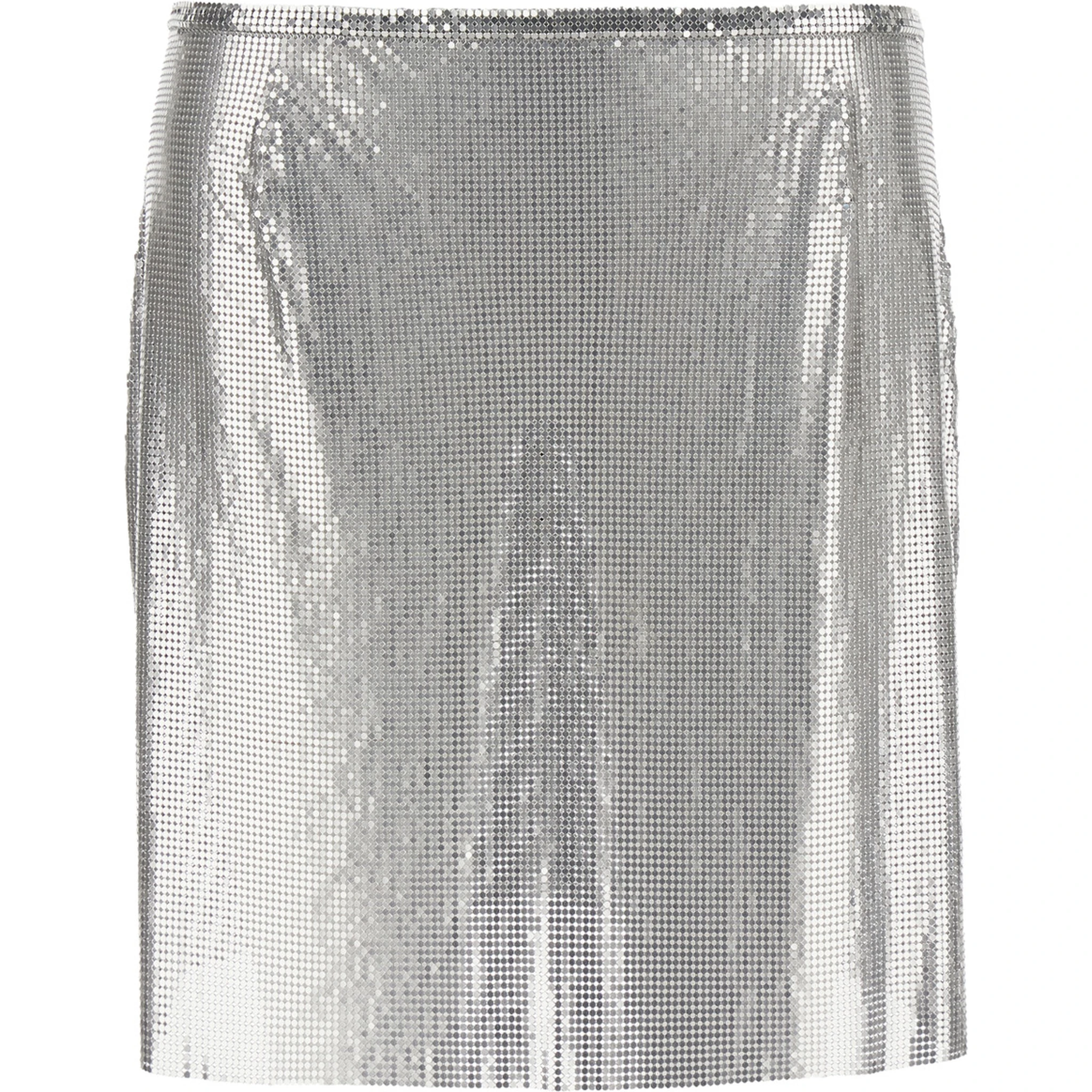 Metallic Miniskirt with High Waist and Chainmail Detail in Tech Fabric Woman