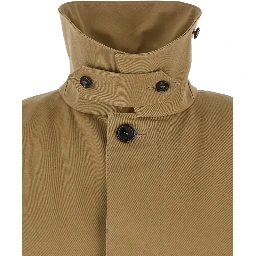 Beige Trench with Hidden Button Closure in Cotton Man