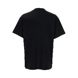 Black Crewneck T-Shirt with Embossed Logo on Front in Cotton Man
