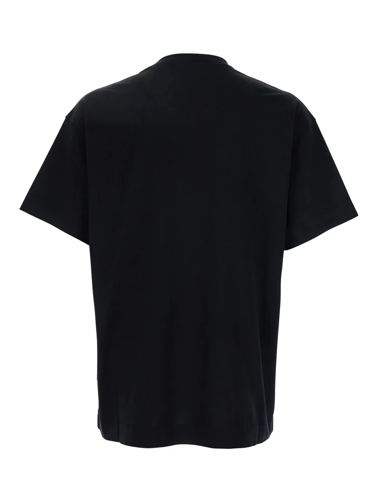 Black Crewneck T-Shirt with Embossed Logo on Front in Cotton Man alternative