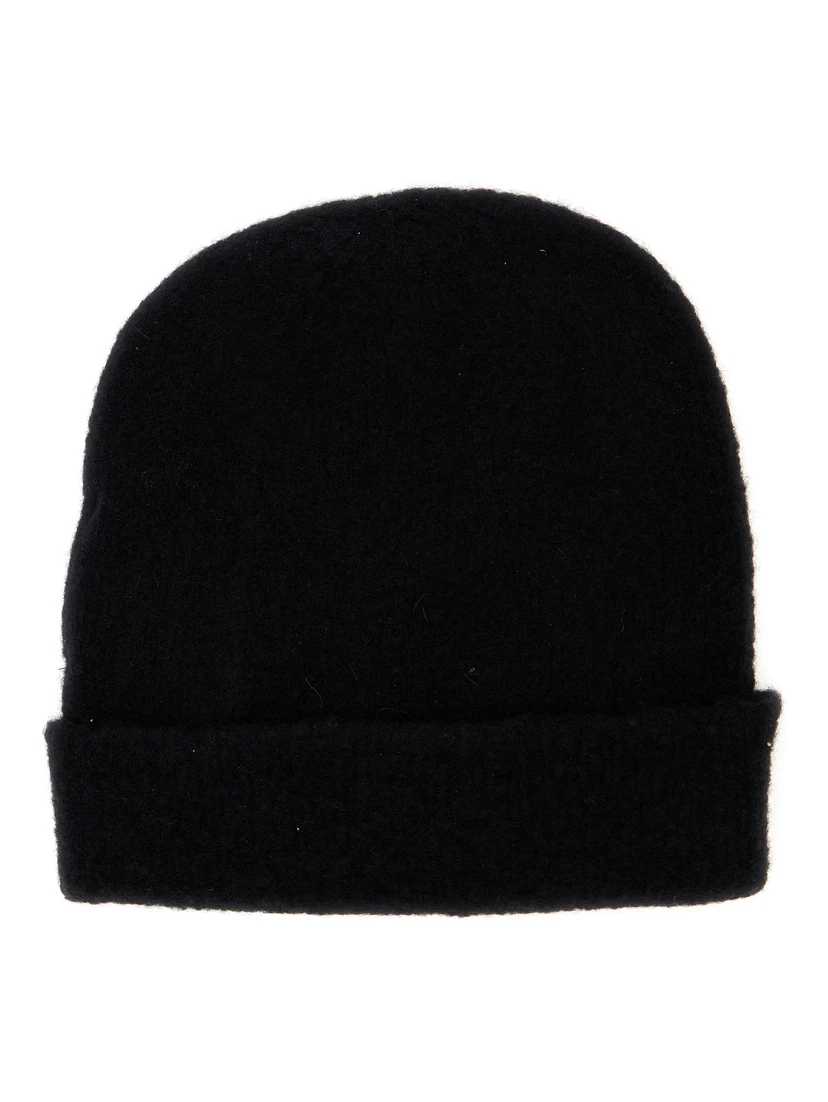 Black Beanie with Contrasting Detail in Wool Woman