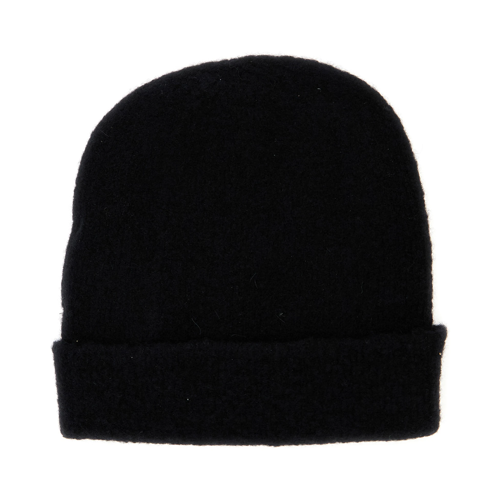 Black Beanie with Contrasting Detail in Wool Woman