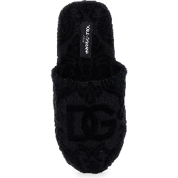 Black Slippers with DG Logo Jacquard in Cotton Terry