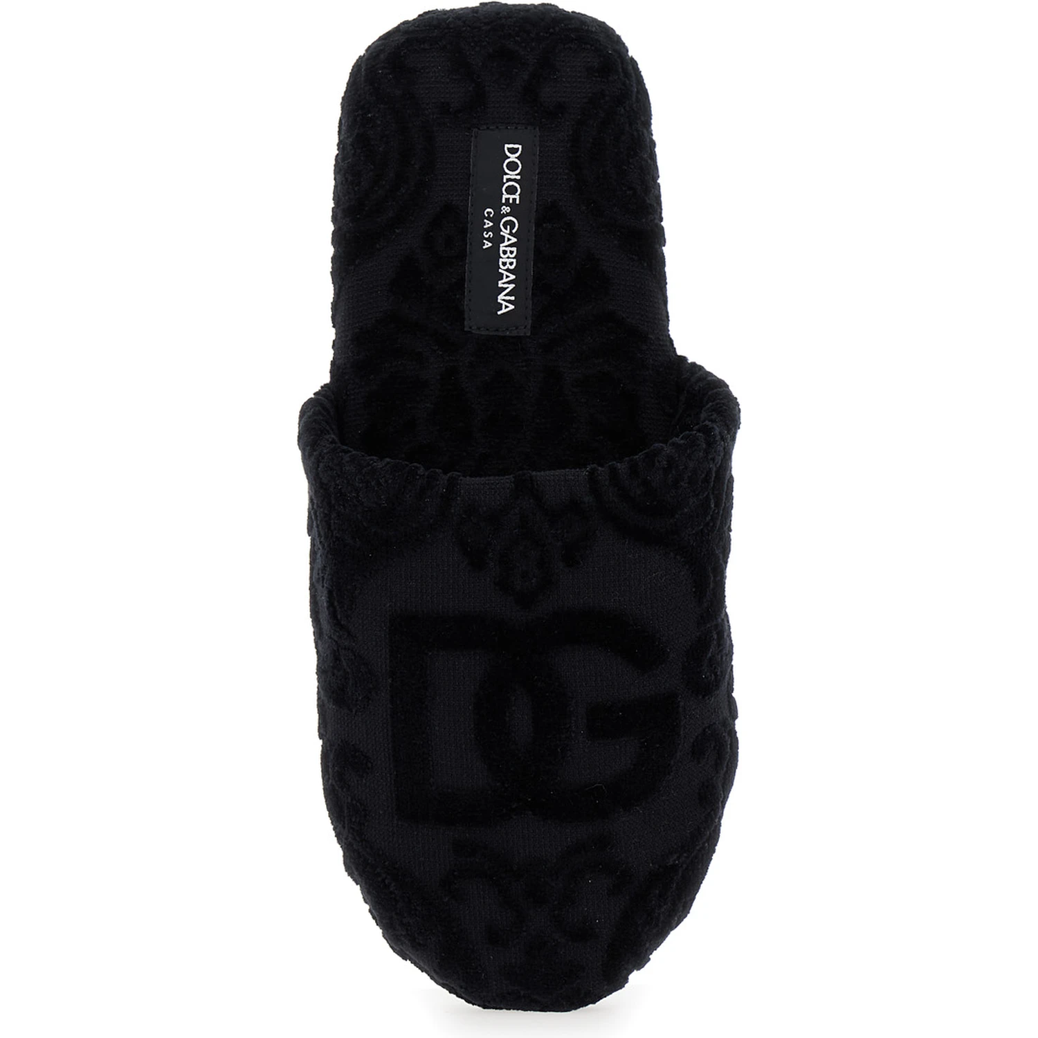 Black Slippers with DG Logo Jacquard in Cotton Terry