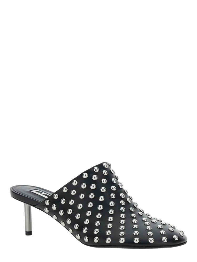 Black Mules with Low Heel and All-Over Stud Embellishments in Leather Woman alternative