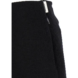 Black High Waist Skirt with Logo Lettering on Waist and Zip Puller in Wool Woman