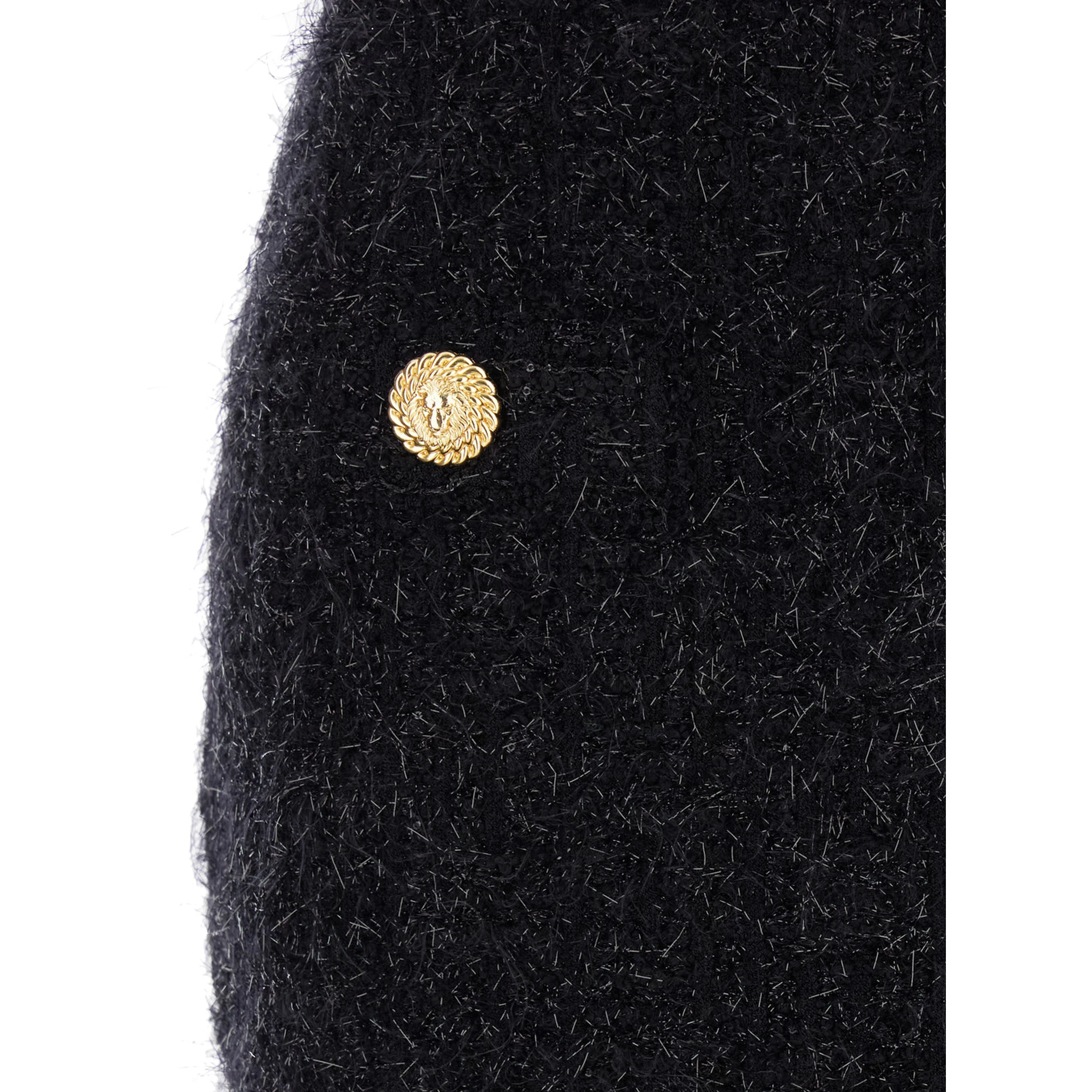 Black Pencil Mini Skirt with Jewel Buttons in Tweed Woman