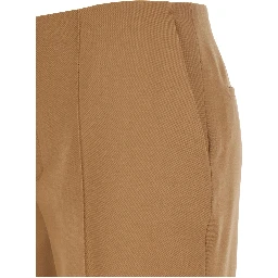 Beige Flared Pants with Asymmetric Hem in Grain de Poudre Wool Woman