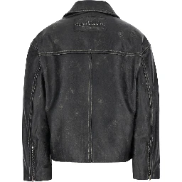 Black Biker Jacket in Vintage Looking Leather Woman