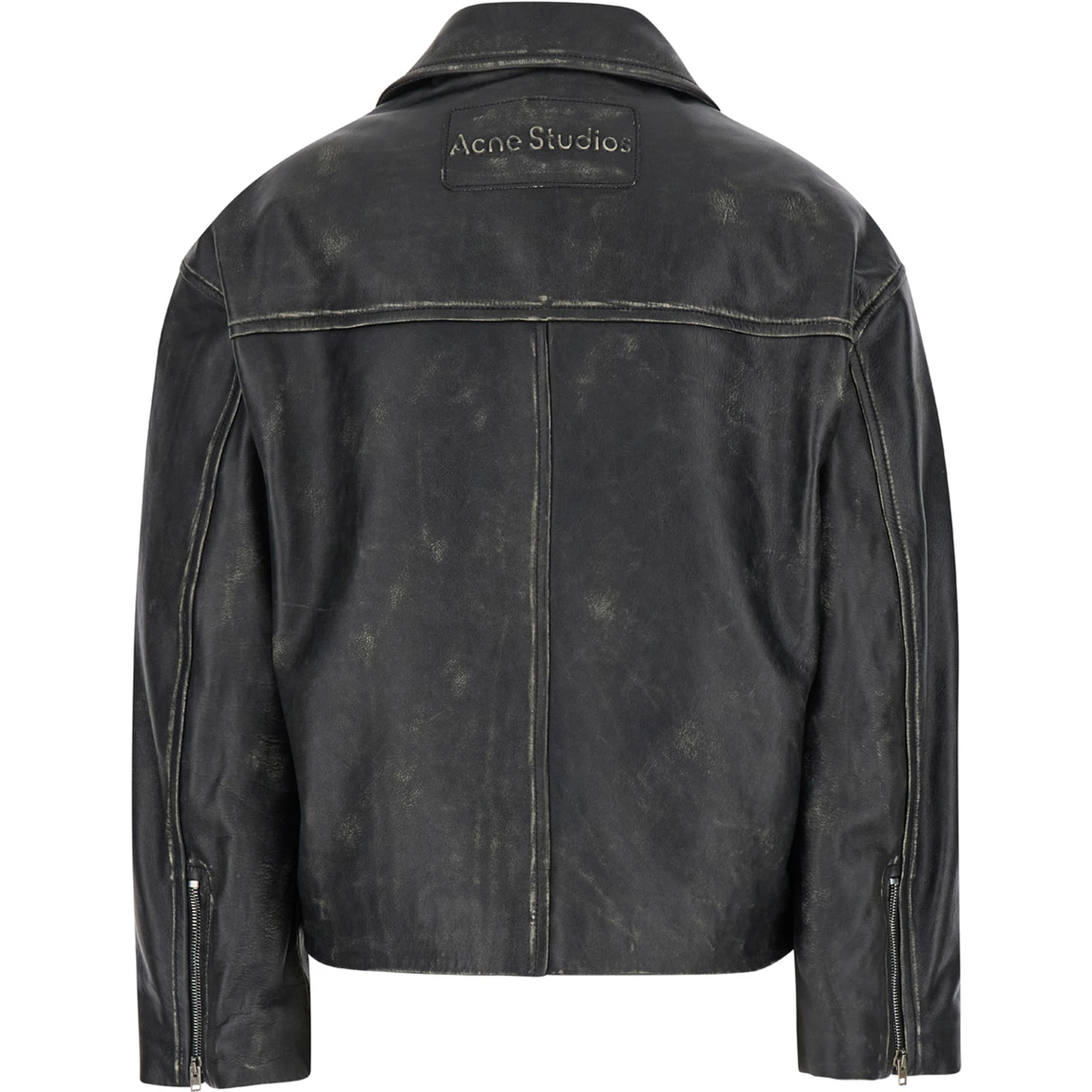 Black Biker Jacket in Vintage Looking Leather Woman