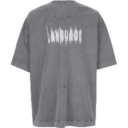 Grey T-Shirt with Logo Embroidered on the Front and Print on the Back in Cotton Man