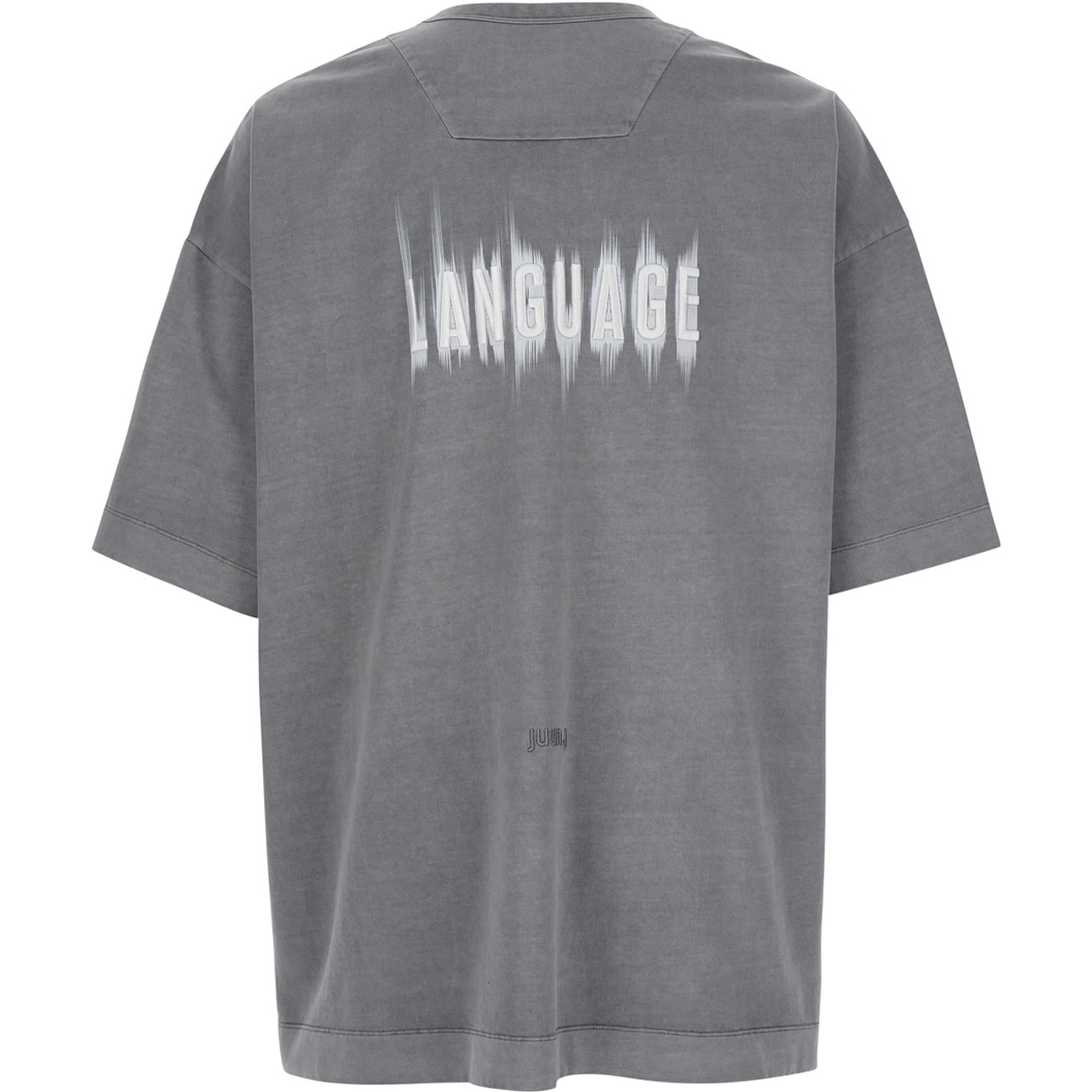 Grey T-Shirt with Logo Embroidered on the Front and Print on the Back in Cotton Man
