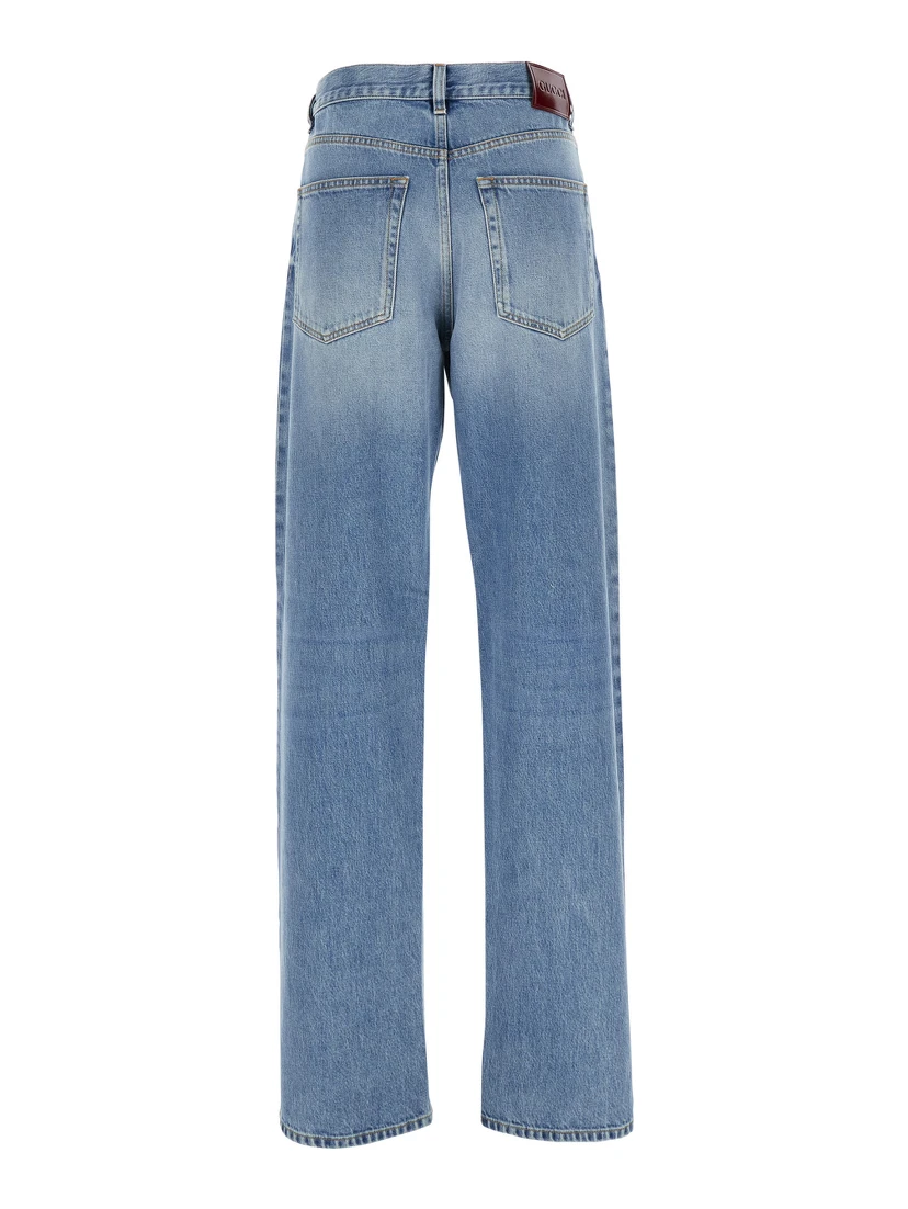 Blue Jeans with Belt Loops and Logo Patch on the Rear in Denim Woman