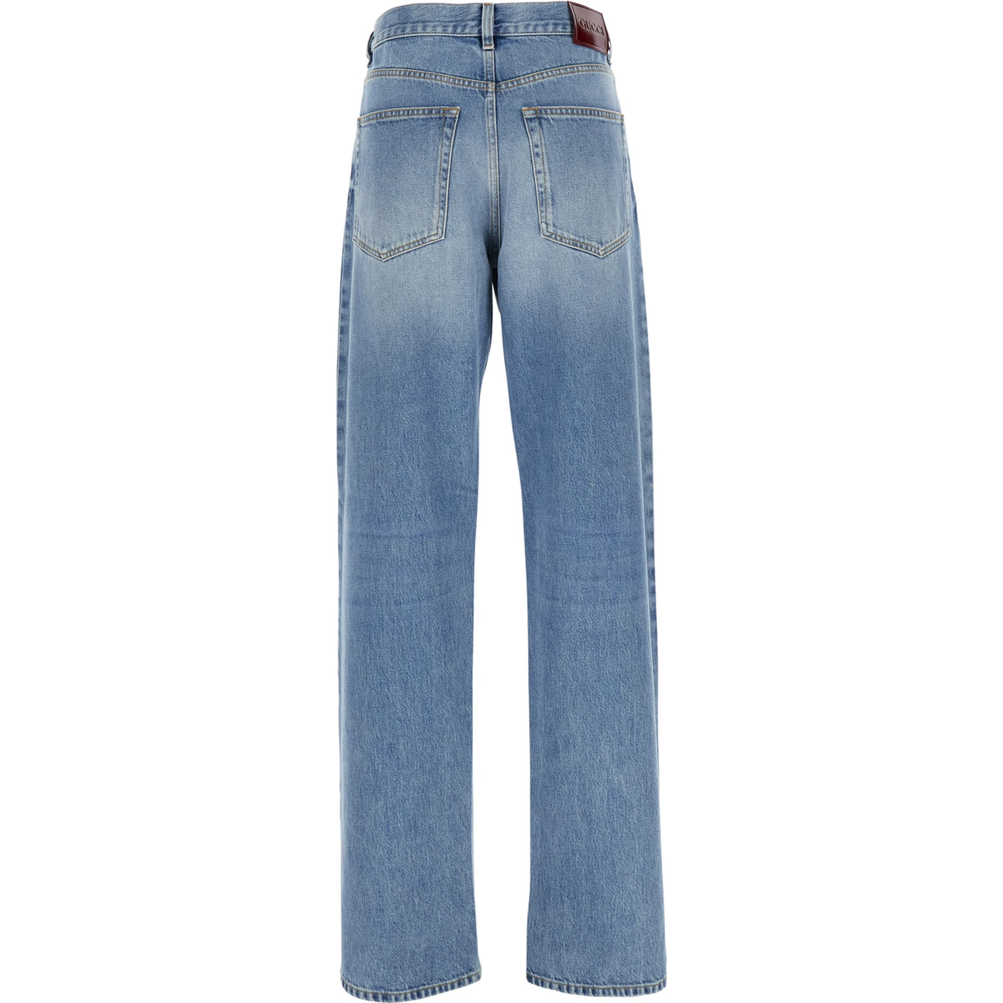 Blue Jeans with Belt Loops and Logo Patch on the Rear in Denim Woman