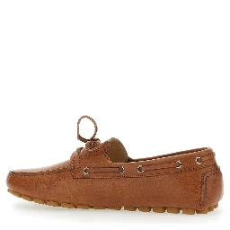 Fastaway Brown Loafers with VLogo Plaque and Decorative Laces with Logo in Leather Man