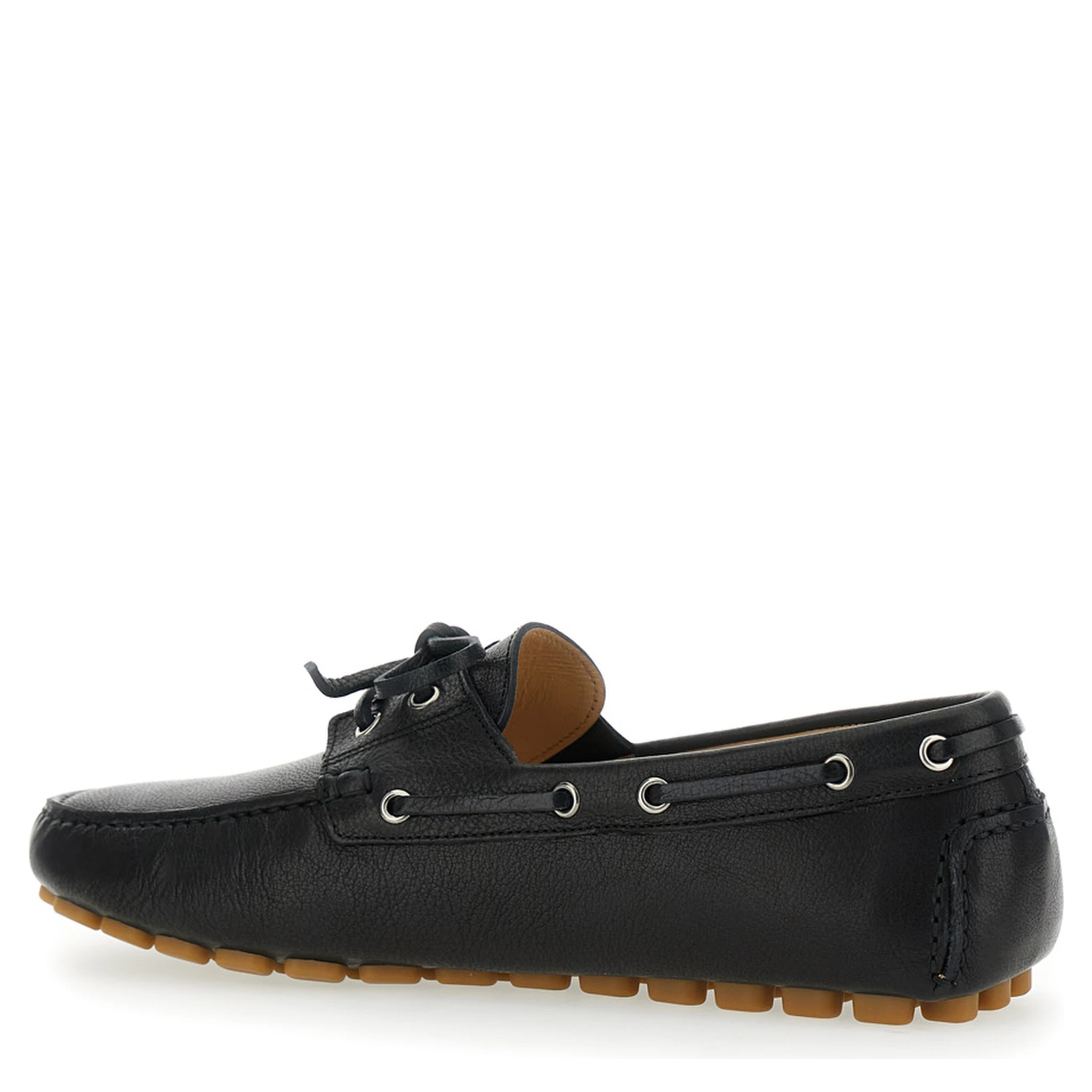 Fastaway Black Loafers with VLogo Plaque and Decorative Laces with Logo in Leather Man