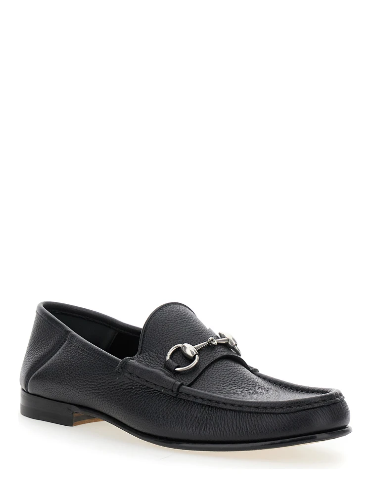 Black Loafers with Horsebit Detail on the Front in Hammered Leather Man alternative