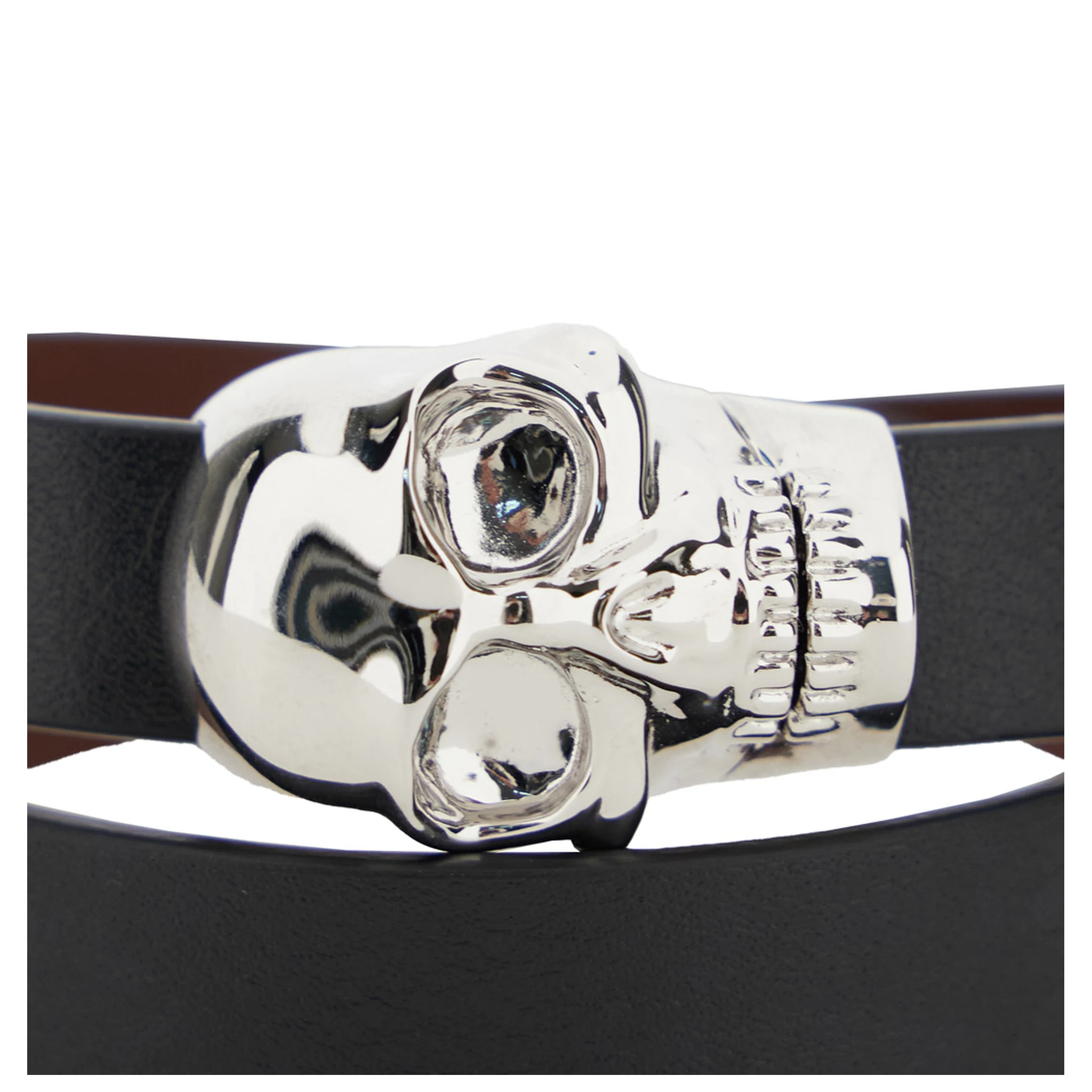 Black Bracelet with Skull Detail in Brass and Leather Man