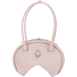Pink Handbag with Two Top Handles and Logo Plaque on the Front in Leather Woman