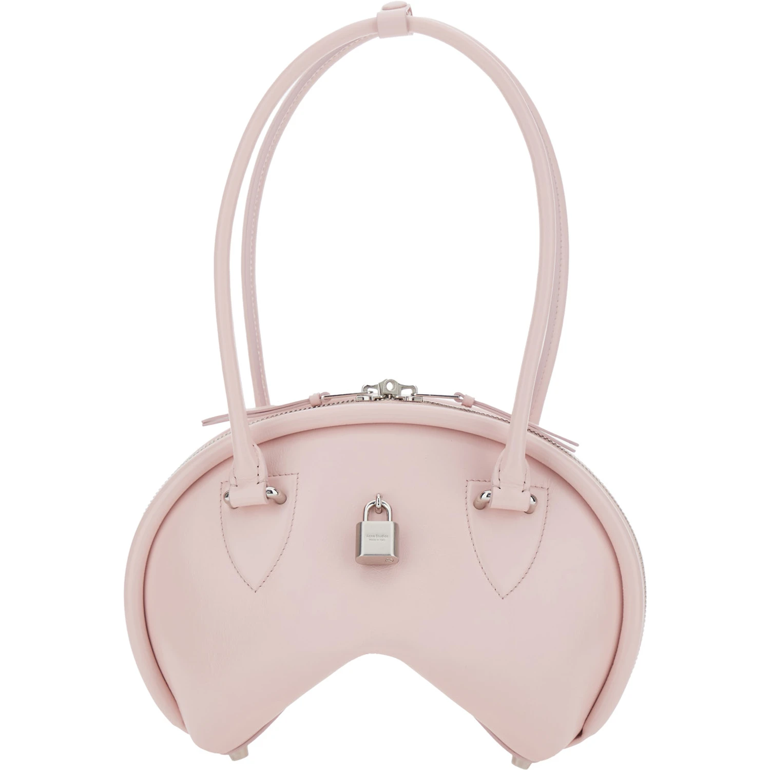Pink Handbag with Two Top Handles and Logo Plaque on the Front in Leather Woman