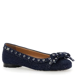 Blue Ballet Flats with Eyelet Details in Cotton Woman