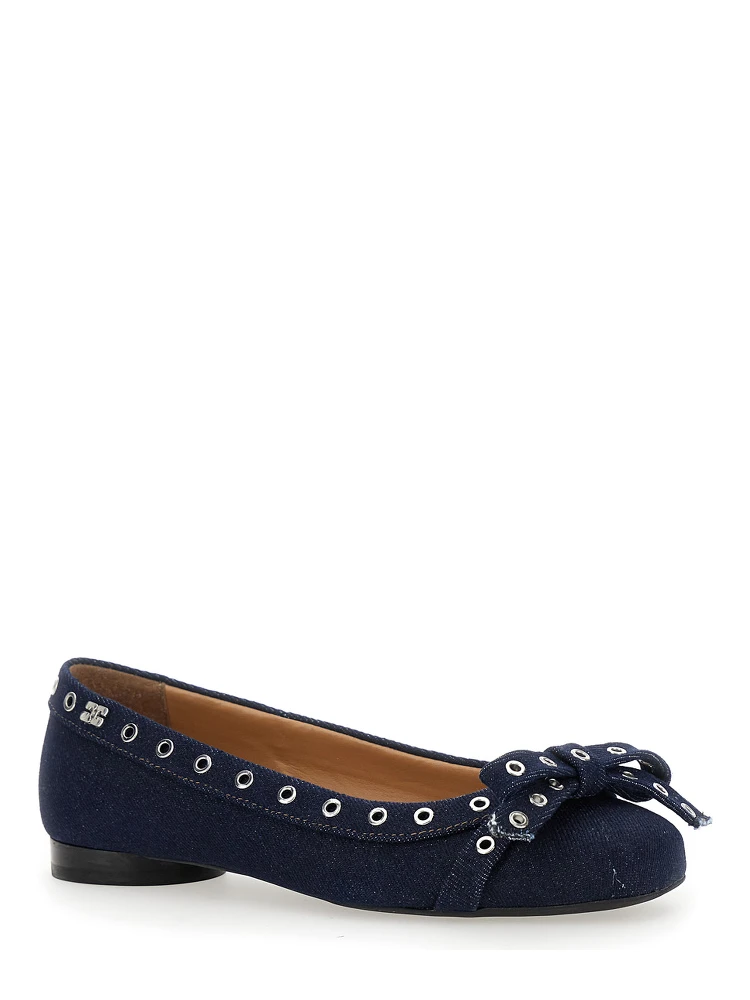 Blue Ballet Flats with Eyelet Details in Cotton Woman alternative