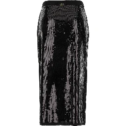 Black Midi Skirt With Sequins All-Over in Technical Fabric Woman